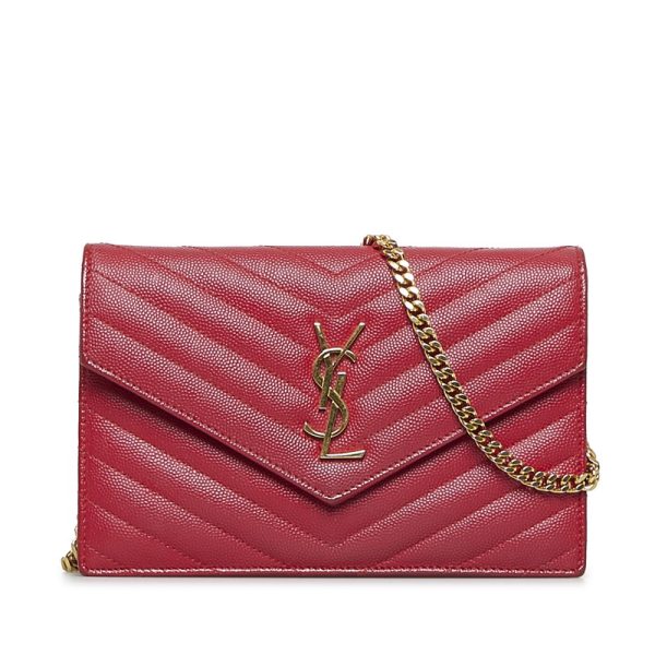 1 Saint Laurent Chain Wallet Shoulder Bag Leather Red