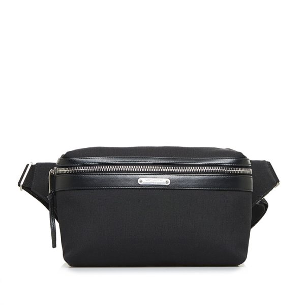 1 Saint Laurent Body Bag Waist Bag Canvas Leather Black