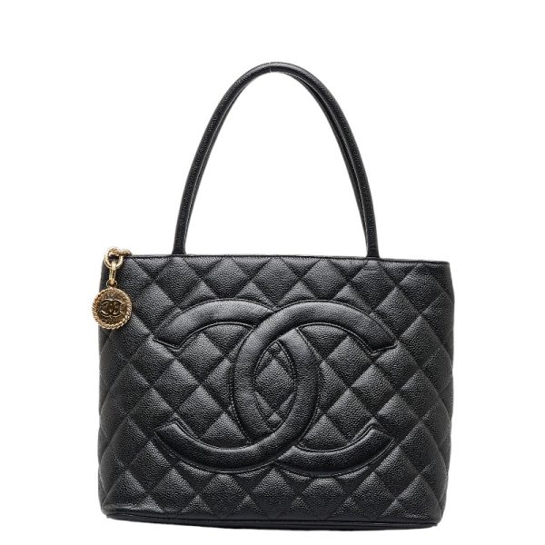 1 Chanel Coco Mark Handbag Tote Bag Black