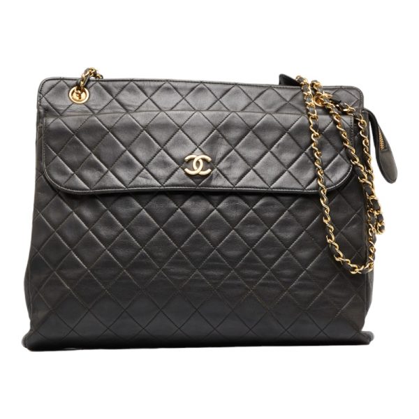 1 Chanel Coco Mark Chain Tote Bag Lambskin Black Gold