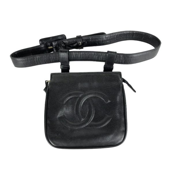 1 Chanel Coco Mark Waist Bag Lambskin Black Gold