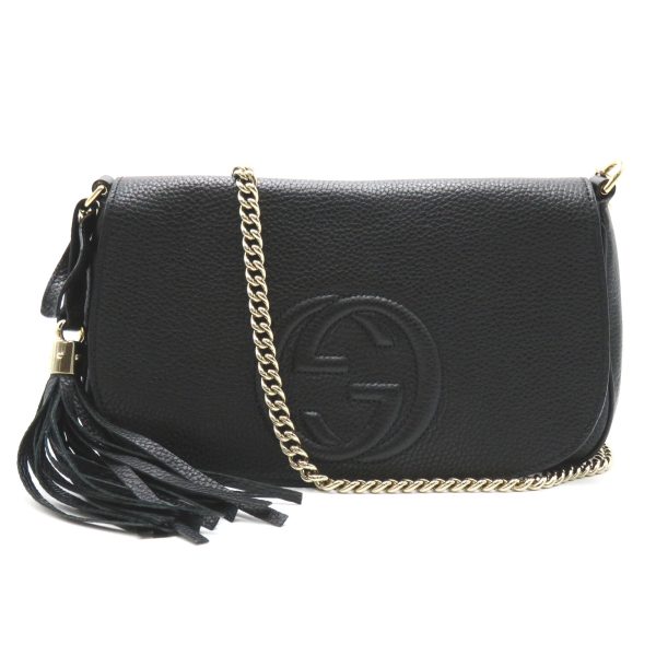 1 Gucci Soho Fringe Chain Shoulder Bag Leather Black