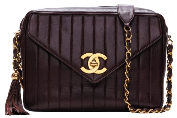 1 Chanel Mademoiselle Chain Shoulder Bag Lambskin Brown Gold Hardware