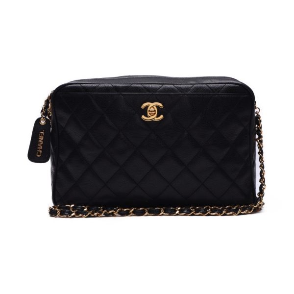 1 Chanel Matelasse Chain Gold Hardware Shoulder Bag Black