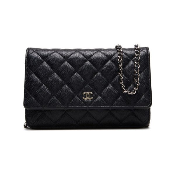 1 Chanel Matelasse Chain Wallet Silver Hardware Black