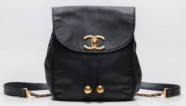 1 Chanel Turnlock Charm Double Chain Backpack Caviar Skin Black