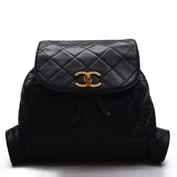 1 Chanel Matelasse Double Chain Backpack Lambskin Black