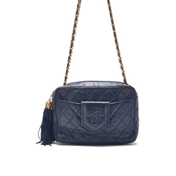 1 Chanel Matelasse Coco Mark Double Chain Lambskin Navy