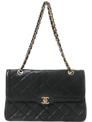 1 Chanel Matelasse Chain Shoulder Bag Beige Lambskin