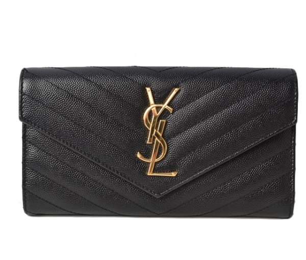 1 Saint Laurent Paris Wallet Long Wallet Leather Black