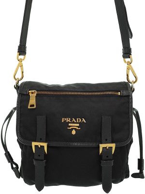 1 Prada Triangle Logo Re nylon Leather Tote Bag Black