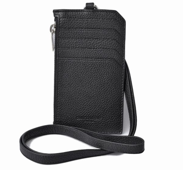 1 Saint Laurent Paris Coin Case Card Case Neck Strap Leather Black