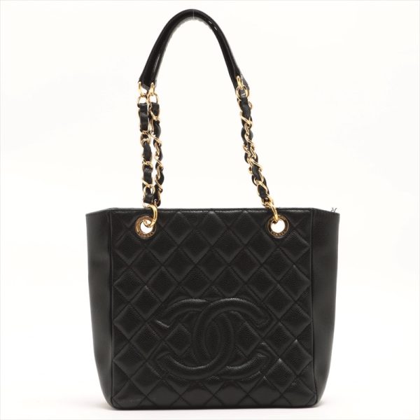 1 Chanel Matelasse Coco Mark Double Chain Caviar Skin Black