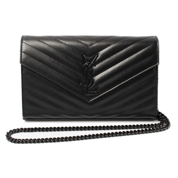 1 Saint Laurent Chain Wallet Shoulder Bag Clutch Bag Leather Black