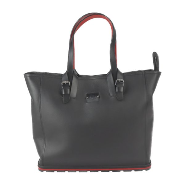 1 Christian Louboutin Kabiker Tote Bag Grain Calf Leather Black Red Silver