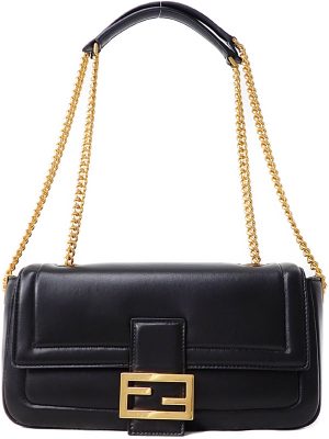 1623007630019 Fendi Baguette Chain Shoulder Bag Black