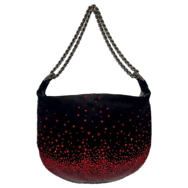 2 Christian Louboutin Chain Shoulder Bag Suede Rhinestone Bag Black