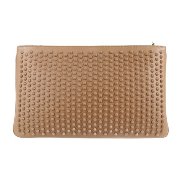 2 Christian Louboutin Spike Stud Clutch Bag Leather Pink Beige