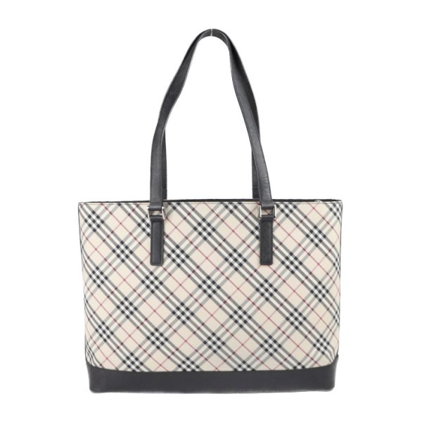 2 Burberry Tote Bag Canvas Leather Check Pattern Beige Black