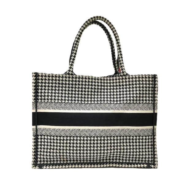 2 Christian Dior Book Tote Bag Medium Houndstooth White Black