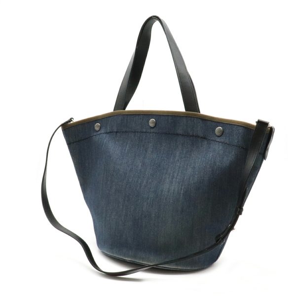 2 Prada Tote Bag 2way Shoulder Bag Denim Leather Blue