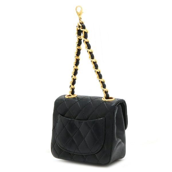 2 Chanel Mini Matelasse Coco Mark Chain Bag Charm Leather Black Gold