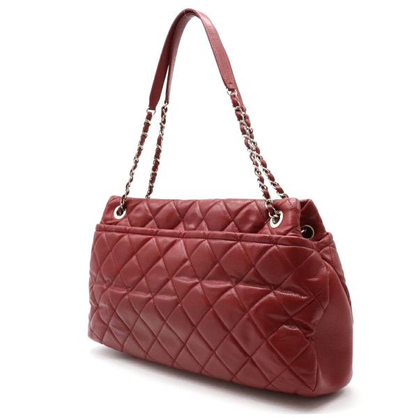 2 Chanel Matelasse Caviar Skin Here Mark Chain Tote Bag Leather Red Silver