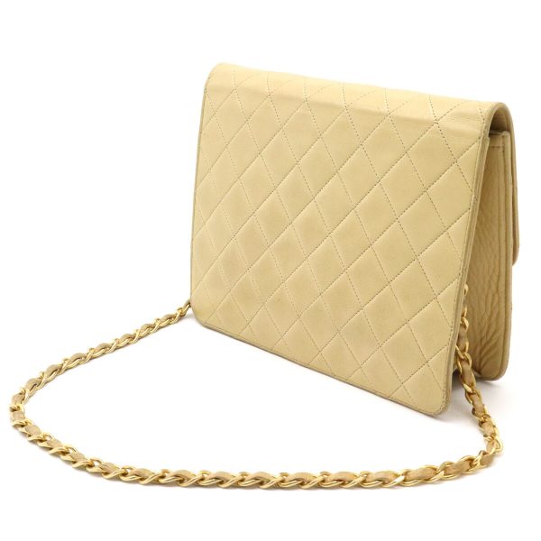 2 Chanel Matelasse Coco Mark Chain Semi Shoulder Lambskin Beige Gold