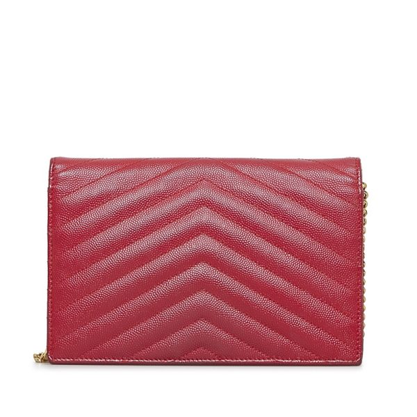 2 Saint Laurent Chain Wallet Shoulder Bag Leather Red