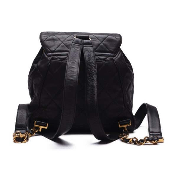 2 Chanel Matelasse Double Chain Backpack Lambskin Black