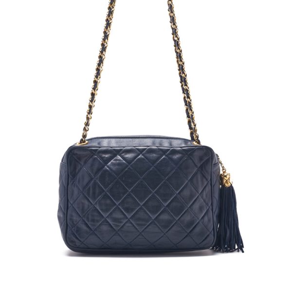 2 Chanel Matelasse Coco Mark Double Chain Lambskin Navy