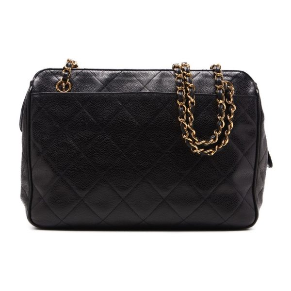 2 Chanel Matelasse Coco Mark Double Chain Shoulder Caviar Skin Black