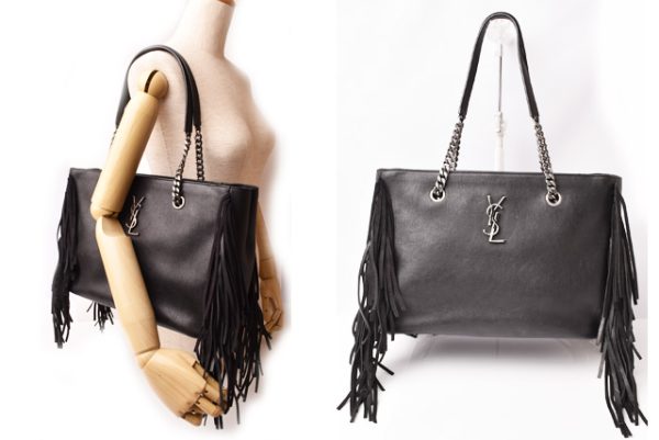 2 Saint Laurent Chain Shoulder Bag Festival Fringe Black