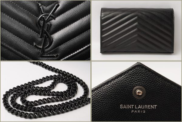 2 Saint Laurent Chain Wallet Shoulder Bag Clutch Bag Leather Black