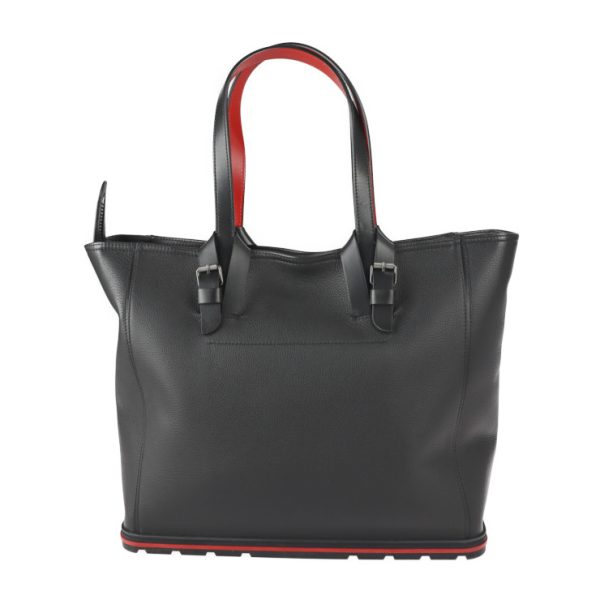 2 Christian Louboutin Kabiker Tote Bag Grain Calf Leather Black Red Silver