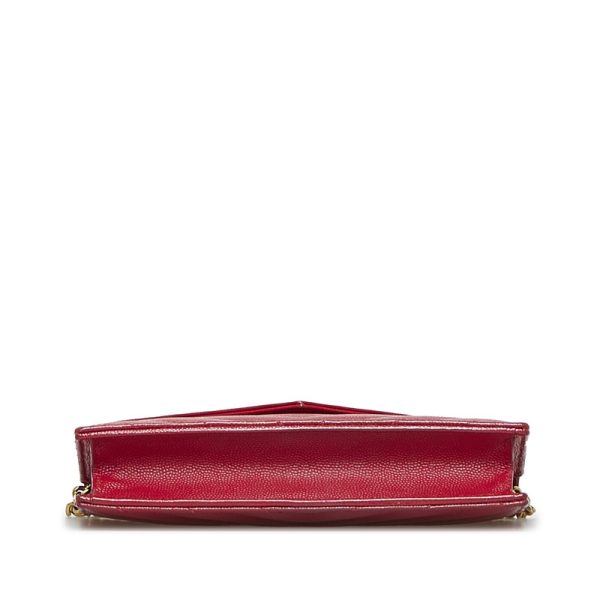 3 Saint Laurent Chain Wallet Shoulder Bag Leather Red