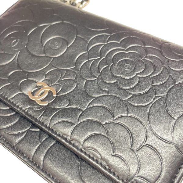 3 Chanel Camellia Chain Wallet Shoulder Bag Black