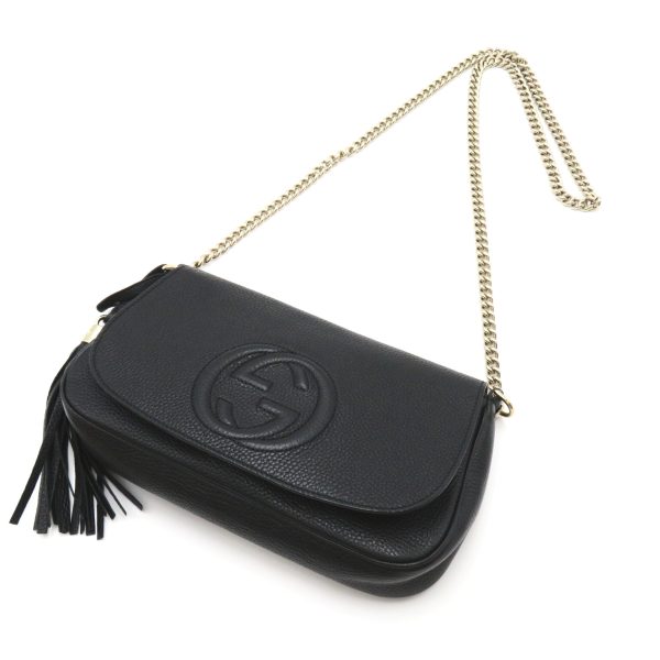 3 Gucci Soho Fringe Chain Shoulder Bag Leather Black