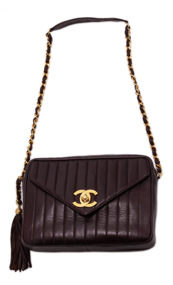 3 Chanel Mademoiselle Chain Shoulder Bag Lambskin Brown Gold Hardware