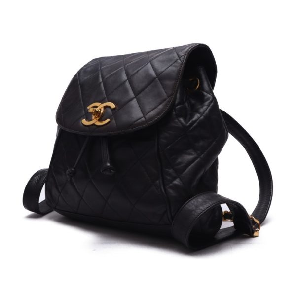 3 Chanel Matelasse Double Chain Backpack Lambskin Black