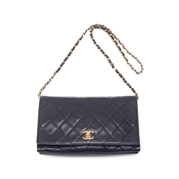 3 Chanel Matelasse Chain Shoulder Bag Lambskin Black