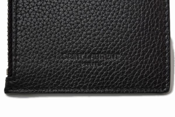 3 Saint Laurent Paris Coin Case Card Case Neck Strap Leather Black