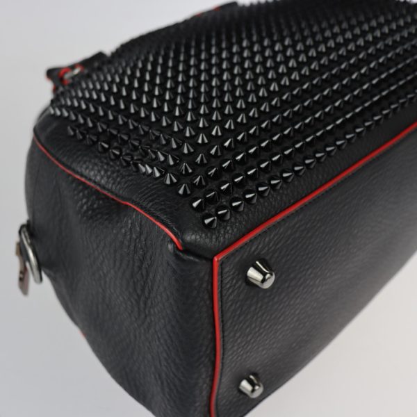 4 Christian Louboutin Small Studs Mini Boston Handbag Leather Black Red