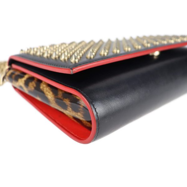 4 Christian Louboutin Clutch Bag Leather Enamel Red Chain 2way Black Brown