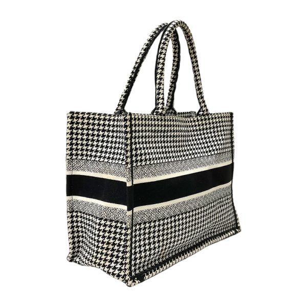 4 Christian Dior Book Tote Bag Medium Houndstooth White Black