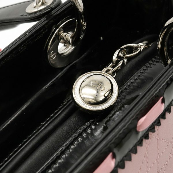 4 Christian Dior Cannage Handbag Leather Enamel Pink Black