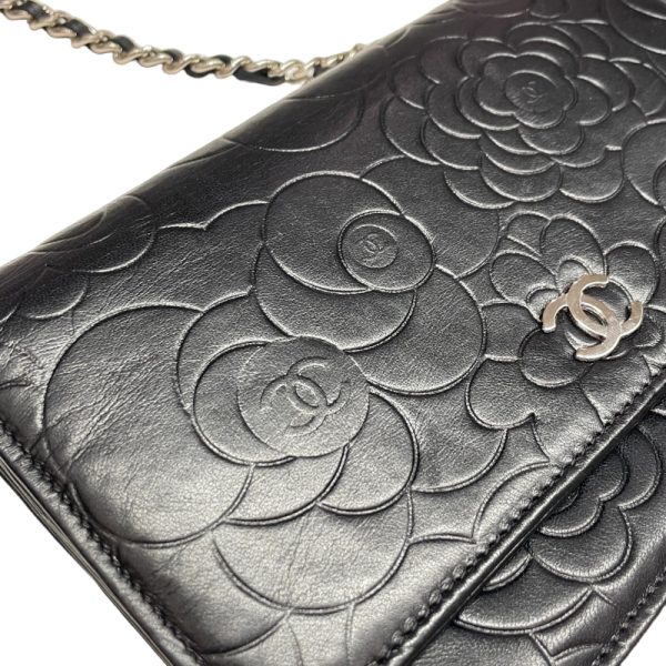 4 Chanel Camellia Chain Wallet Shoulder Bag Black