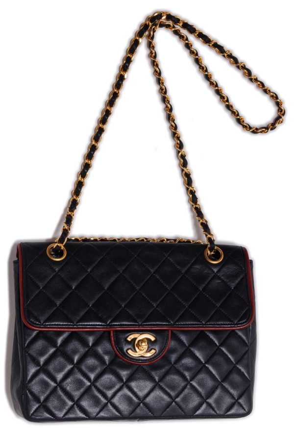 4 Chanel Matelasse Chain Shoulder Bag Lambskin Black Red