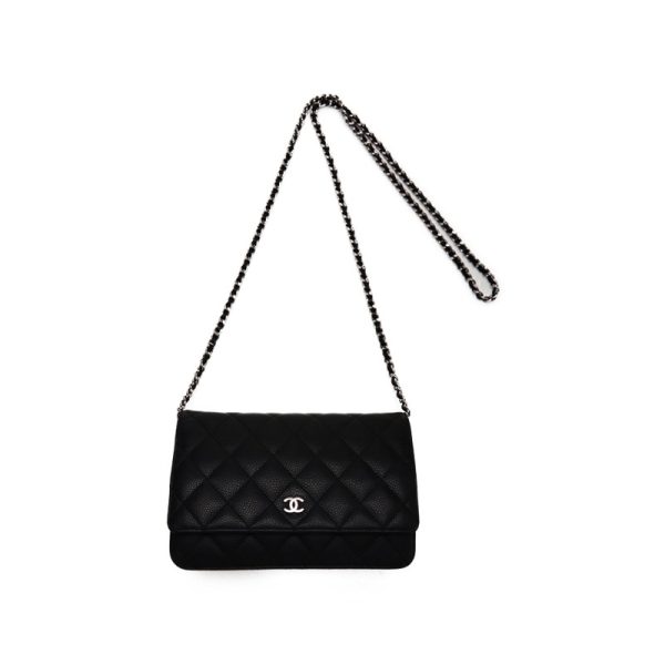 4 Chanel Mini Matelasse Chain Wallet Lambskin Black