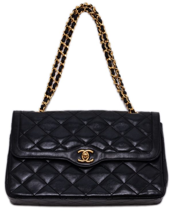 4 Chanel Matelasse Double Flap Chain Lambskin Black